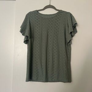 Women's Eyelet Flutter Sleeve Top - Sage Green